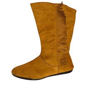 Shoevibe Brown Faux Suede Fringe Mid-Calf Boots Coastal Cowgirl Size 8